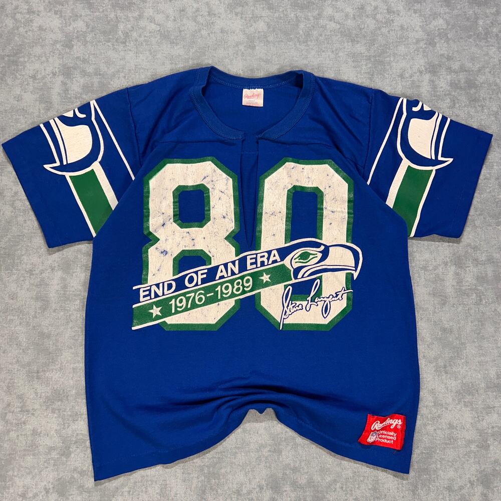 Vintage 1989 Steve Largent Seattle Seahawks End of an Era Rawlings Tshirt Mens M